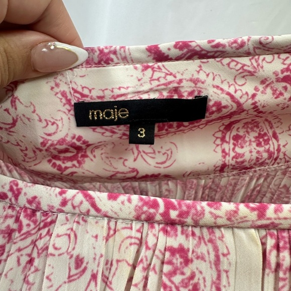 Maje pink printed pleated mini dress with long sleeves size 3 / XL - Picture 5 of 11